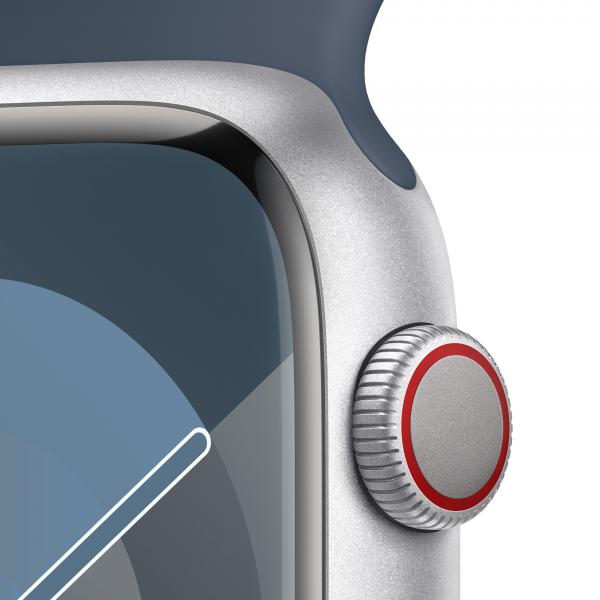 APPLE WATCH SERIES9 GPS + CELLULAR 45MM SILVER ALUMINIUM CASE WITH STORM BLUE SPORT BAND - M/L