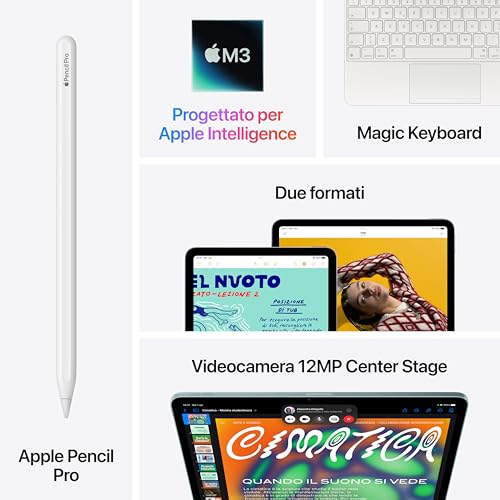 Apple iPad Air 13'' con chip M3: Apple Intelligence, 1 TB, fotocamera frontale e posteriore da 12MP, Wi-Fi 6E + reti cellulari 5G, Touch ID, un giorno intero di batteria — Azzurro