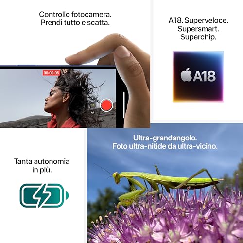Apple iPhone 16 256 GB: Telefono 5G con Controllo fotocamera, chip A18 e tanta autonomia in più. Compatibile con AirPods; Nero