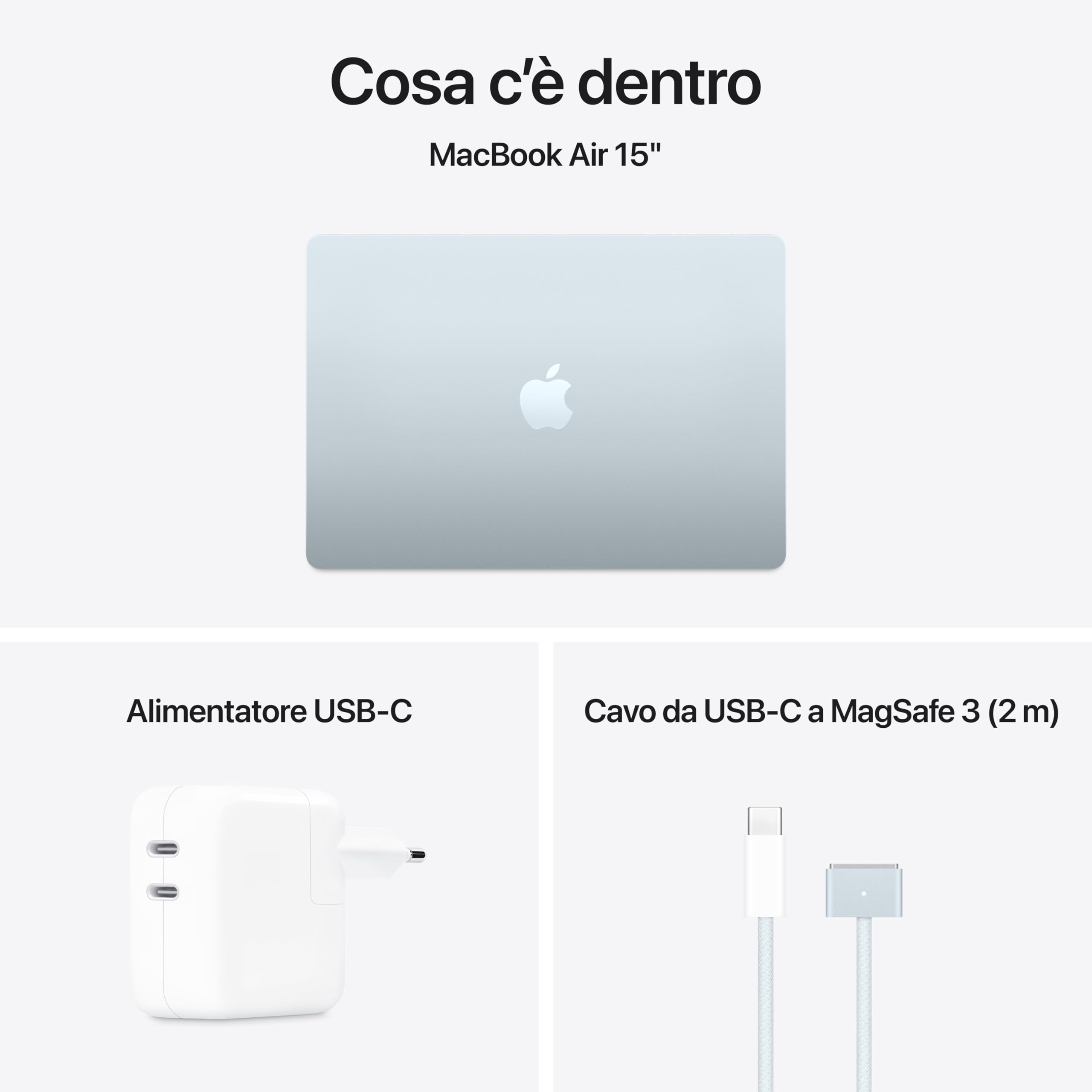 Apple Portatile MacBook Air 15'' con chip M4 (2025): progettato per Apple Intelligence, display Liquid Retina da 15,3'', 16GB di memoria unificata, 256GB di archiviazione SSD, Touch ID; Celeste