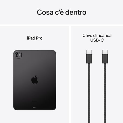 Apple iPad Pro 11'': Chip M4 Progettato per Apple Intelligence, display Ultra Retina XDR, vetro con nanotexture, 1TB, fotocamera da 12MP, Wi-Fi 6E + reti cellulari 5G – Nero siderale
