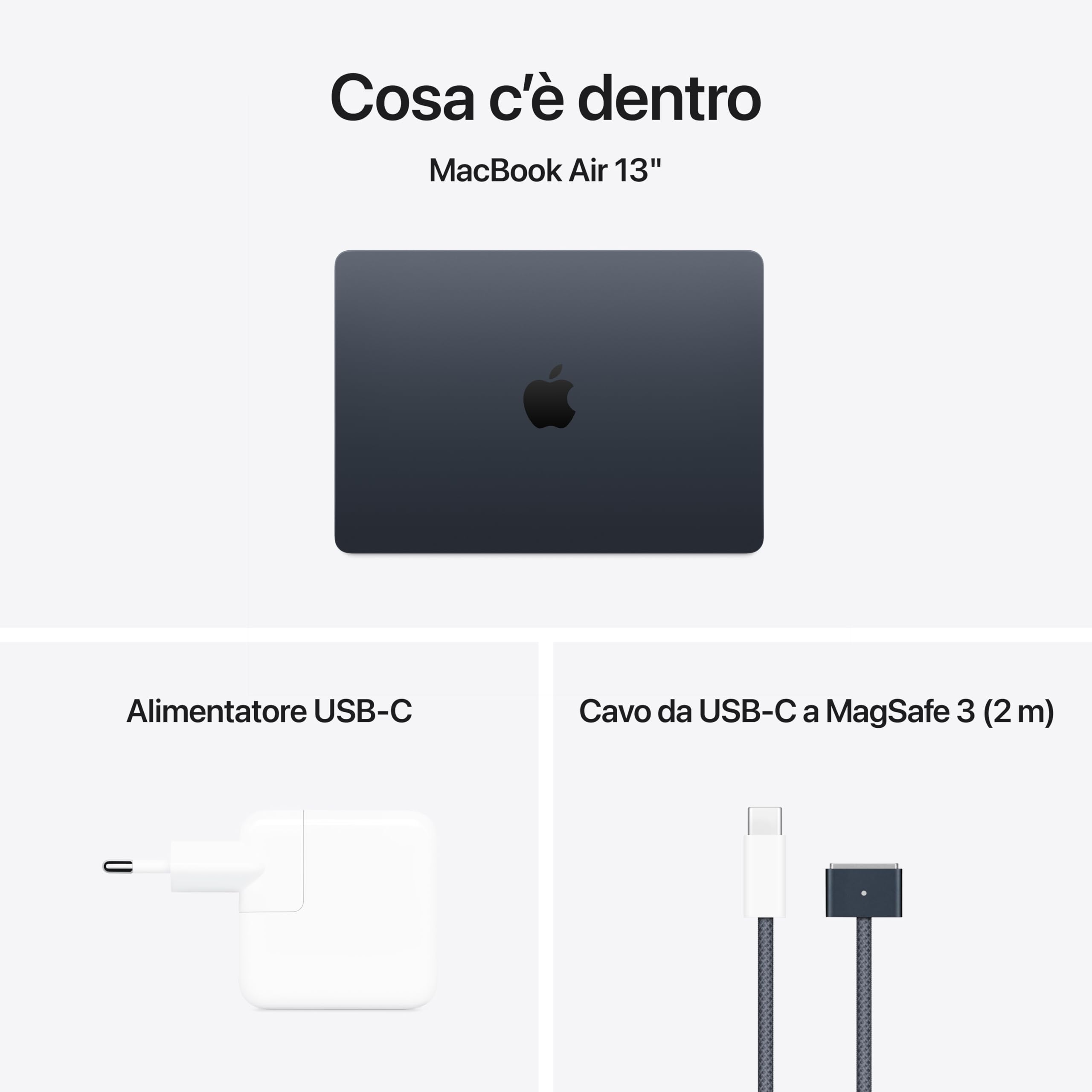 Apple Portatile MacBook Air 13'' con chip M4 (2025): progettato per Apple Intelligence, display Liquid Retina da 13,6'', 16GB di memoria unificata, 256GB di archiviazione SSD, Touch ID; Mezzanotte