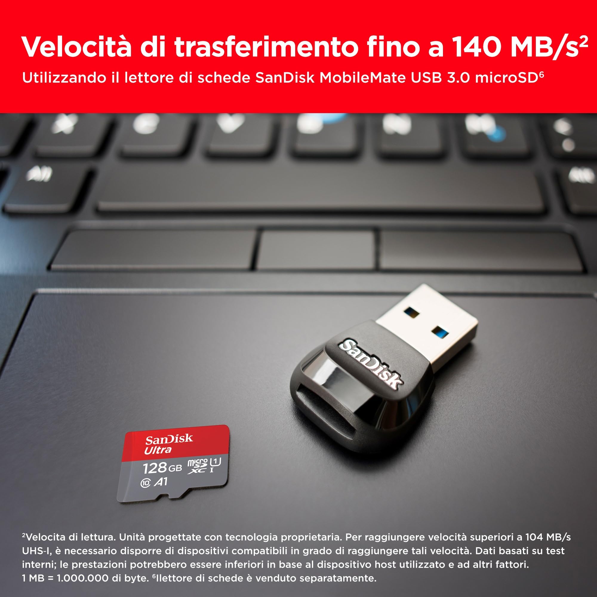 SanDisk 128GB Ultra scheda microSDXC + adattatore SD fino a 140 MB/s con prestazioni app A1 UHS-I Class 10 U1